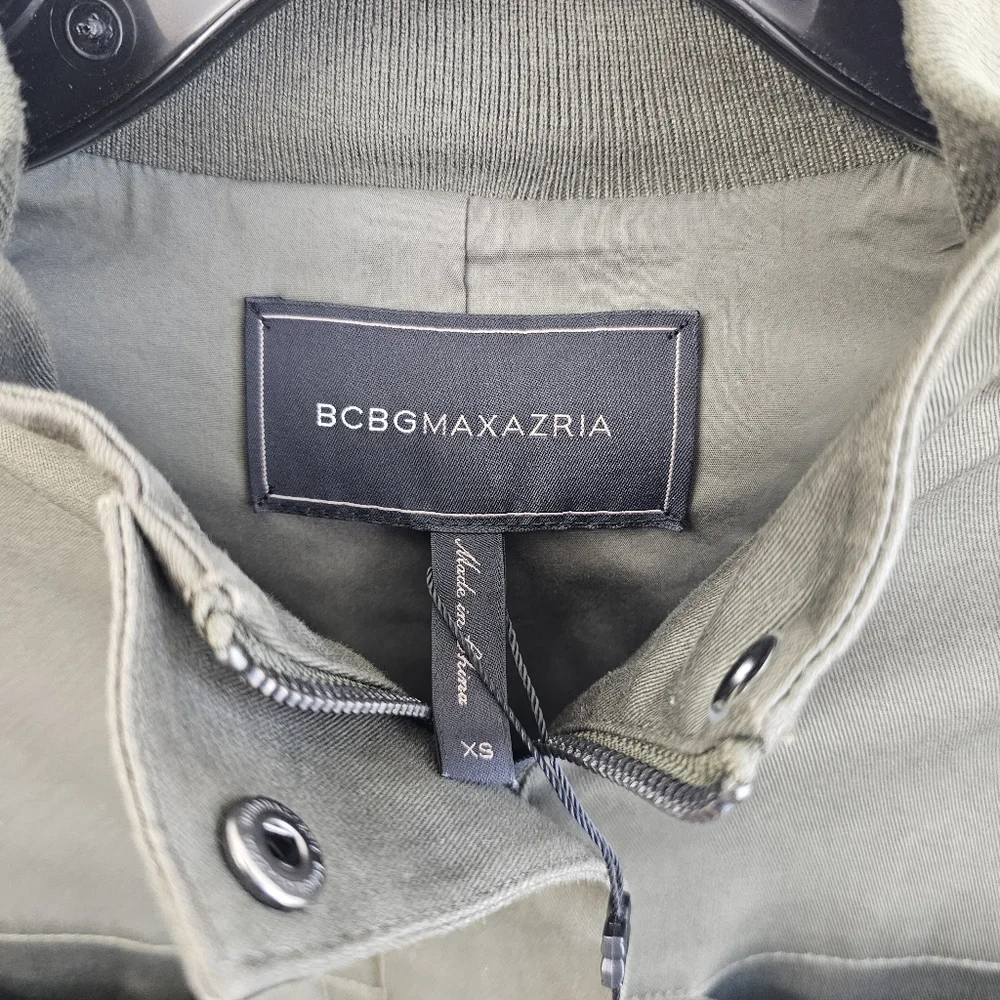 BCBGMAXAZRIA Military Jacket Faux-Leather-Peplum Olive Drab  Size XS